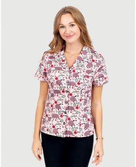 Fit & Flare Button Up Top W/ Short Sleevesin Possum Print