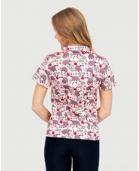 Fit & Flare Button Up Top W/ Short Sleevesin Possum Print