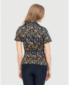 Fit & Flare Button Up Top Short Sleeves Disty Mushroom Print 