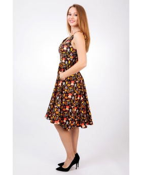 Fit & Flare V-Neck Mushroom Black Mustard Dress, Sleeveless-3915 MSHRM-BLK-MSTRD