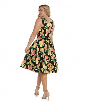 Fit & Flare Citrus Print Dress, V-Neck in Front & Back with full Skirt - ER3915 CIT