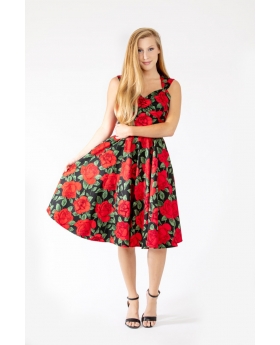 Red Rose Fit & Flare Dress, Sweetheart Neck, Sleeveless & Full Skirt - Eva Rose Clothing