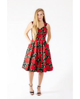 Red Rose Fit & Flare Dress, Sweetheart Neck, Sleeveless & Full Skirt - Eva Rose Clothing
