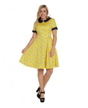 Fit & flare Dress with Short Sleeves, Rounded Neckline and side pockets- ER5226BN