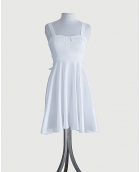 Fold Over Sleeveless Dress W/ Pocket In White Color