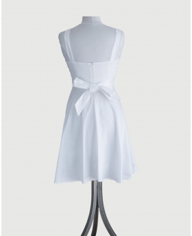 Fold Over Sleeveless Dress W/ Pocket In White Color