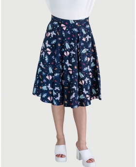 Fit & Flare Navy Bug Print Skirt W/ Pocket