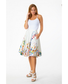 Double Border Floral Full Skirt with Pocket- ER524 DBL WTE