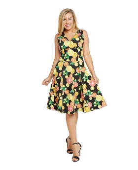 Sleeveless Women's Midi Citrus Print Dress with Faux-Wrap Neckline - 3955 CIT