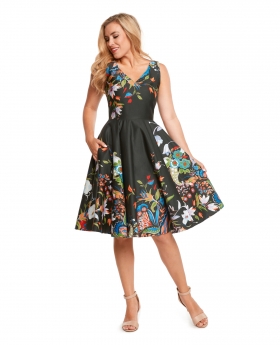 Fit & Flare Dress, V-Neck in Front & Back with Full  Skirt - ER3915 DBL-DBL BLK-4X
