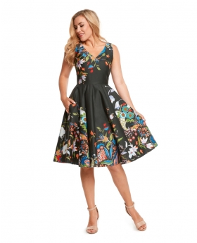 Fit & Flare Dress, V-Neck in Front & Back with Full  Skirt - ER3915 DBL