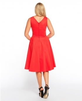 Fit & Flare Solid Color Dress, V-Neck in Front & Back with Full Skirt - ER3915 S-RED-4X