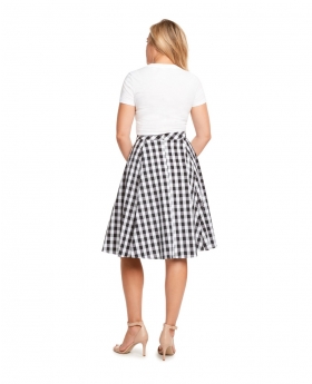Pleated Midi Ginham Skirt with Side Pockets - B524 GIN