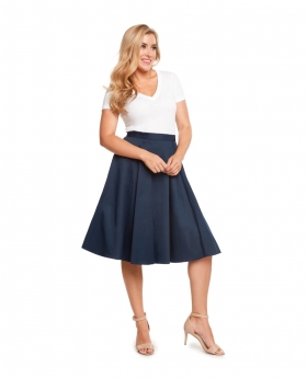 Pleated Midi Skirt with Side Pockets - B524 S-4X-NVY