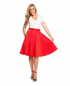 Pleated Midi Skirt with Side Pockets - B524 S-4X-RED