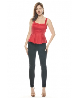 Solid Red Top with Fold Over Neck & Sleeveless
