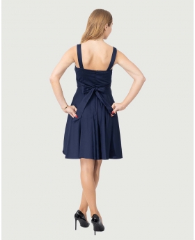 Sleeveless Fit & Flare Fold Over Neck Women Dress With Pocket in Solid Navy