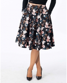 Fit & Flare Skirt in Lily & Butterfly Print W/ Pocket-4X