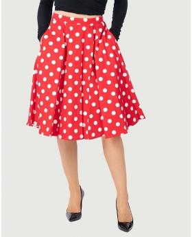Fit & Flare Red Polka Dot Print Skirt W/ Pocket
