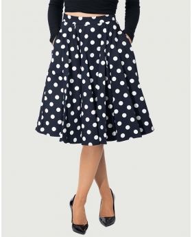 Fit & Flare Black Polka Dot Print Skirt W/ Pocket-4X