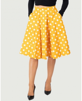 Fit & Flare Yellow  Polka Dot Print Skirt W/ Pocket-4X
