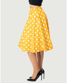 Fit & Flare Yellow  Polka Dot Print Skirt W/ Pocket