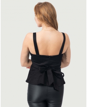 Foldover Sleeveless Top W/ Bra-Cup & Back Belt in Solid Black