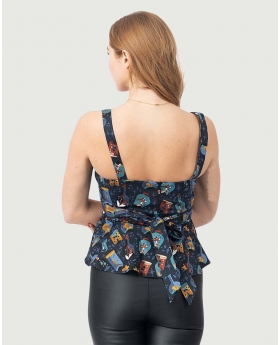 Foldover Sleeveless Top W/ Bra-Cup & Back Belt in Poison Plant Print
