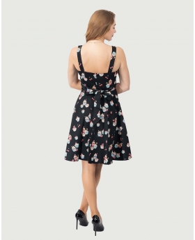 Sleeveless Fit & Flare Fold Over Neck Women Dress With Pocket in Cup Cake Print