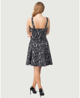 Sleeveless Fit & Flare Fold Over Neck Women Dress With Pocket in Zodiac Print