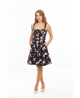 Fold-Over Fit & Flare Dress in Butterfly/Floral Padded Bust with Pocket | Eva Rose Clothing