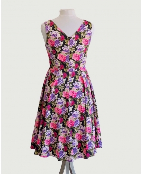V-Neck Sleeveless Fit & Flare Dress In Pink Roses
