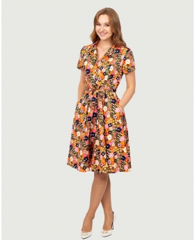 Shirt dress with pocket and belt in Multi Ditsy Floral