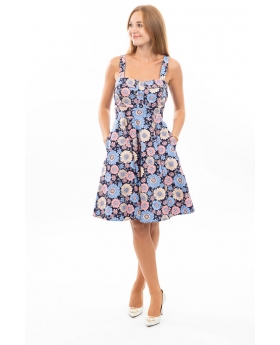 Fit & Flare Full Skirt Sleeveless Fold Over Women Floral Dress, Pocket | Eva Rose Clothing