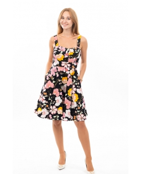 Fit & Flare Fold Over Neck Floral Dress, Pocket Full Skirt | Eva Rose Clothing
