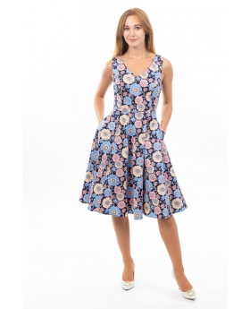 Sleeveless V-Neck Fit & Flare Floral Dress With Pocket-4X