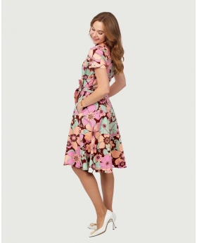 Shirt dress with pocket and belt  in Pink/Green Floral - ER5184-150