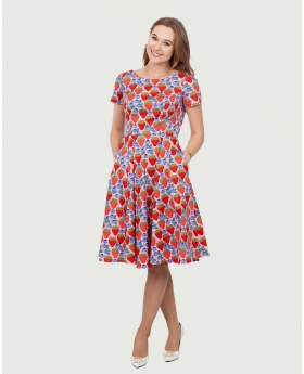 Round neck with cap sleeve and pocket in Strawberry Print