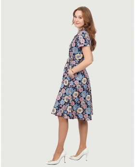 Shirt dress with pocket and belt in Navy/White Daisy Print
