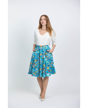 Fit & Flare Kitchenware Print Skirt, With Pocket - 524B Kitchenware-4X