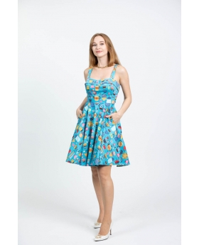 Fold-over Fit & Flare Kitchenware Print Women Dress with Padded Bust & Pocket