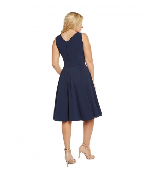 Fit & Flare Crepe Dress, V-Neck in Front & Back with Full Skirt - ER3915 CR
