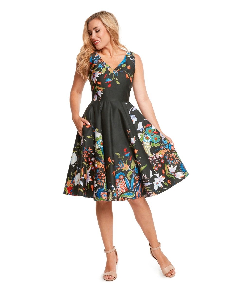 Fit & Flare Dress, V-Neck in Front & Back with Full Skirt