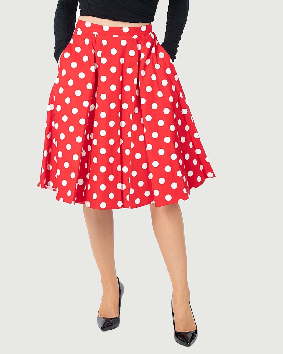 Dronning Pakistan tre Fit & Flare Red Polka Dot Print Skirt Pocket | EvaRose Clothing