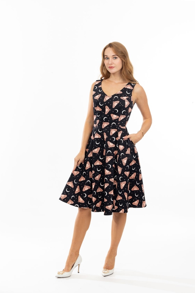 Fit & Flare Dress, V-Neck in Front & Back with Full Skirt